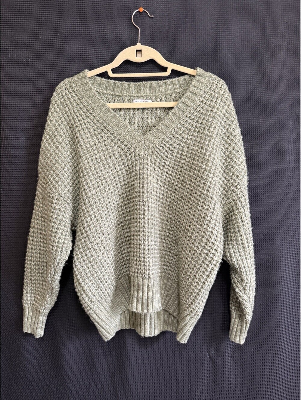 American Eagle Sweater Womens Small Green Oversized Chunky Knit V Neck Cottage
